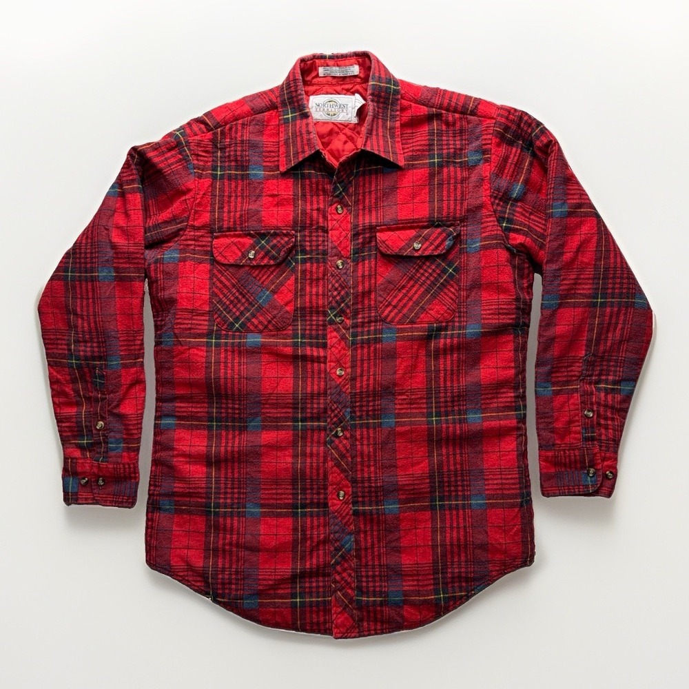 Vintage Northwest Territory Mens L Red Plaid Quilted Lined Flannel Shirt Jacket